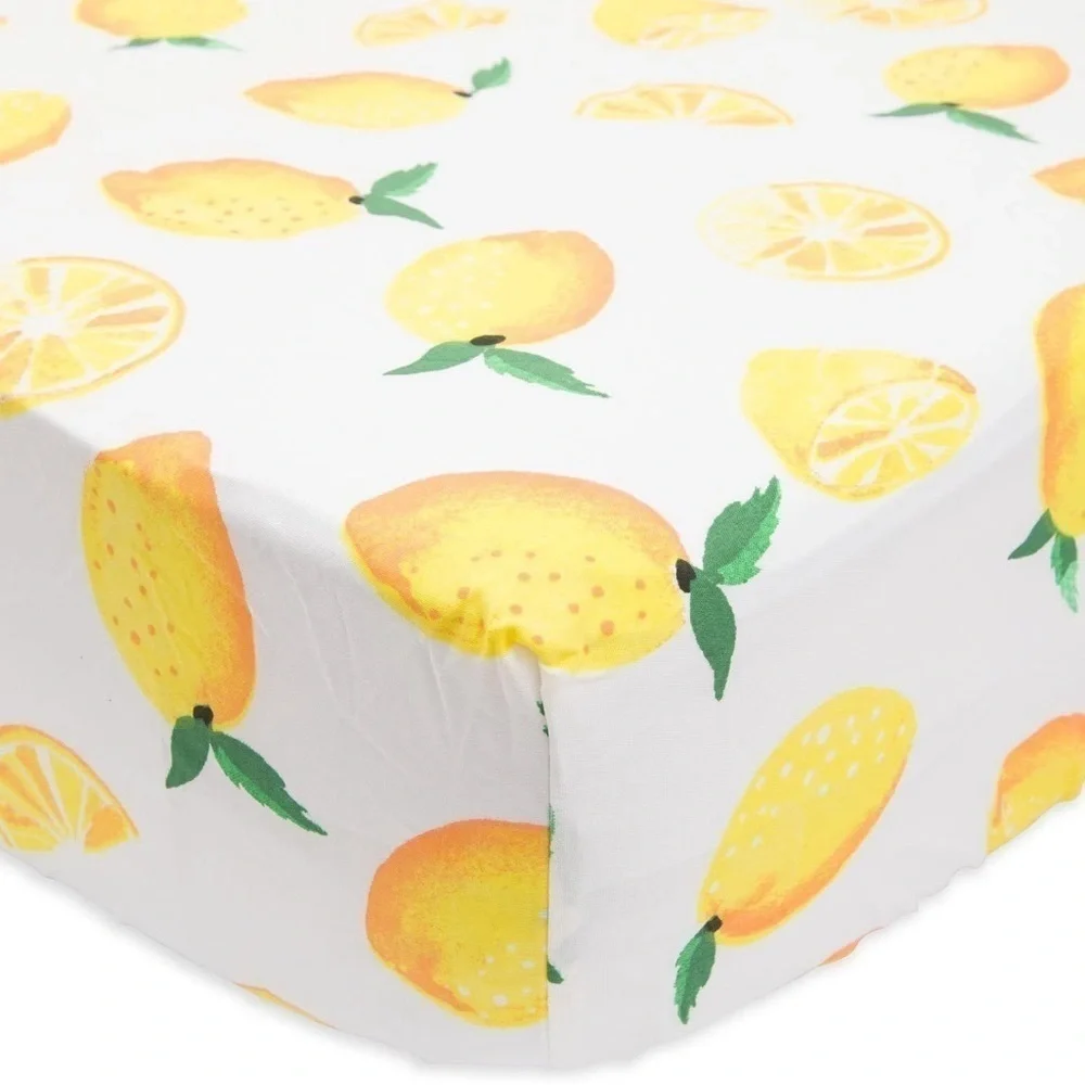 Little Unicorn 100% Cotton Percale Crib Sheet, Lemon Design